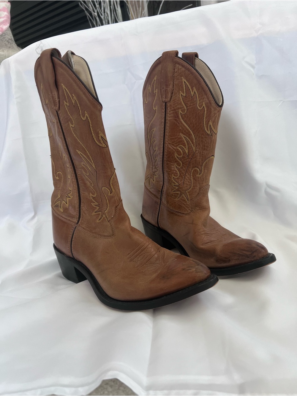 Old West Brown/Tan Leather Kids Western Boots